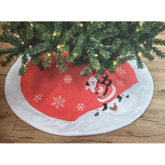 Chickens & Santa Christmas Tree Skirt 48" Red Shed Brand New Tractor Supply - Picture 1 of 7